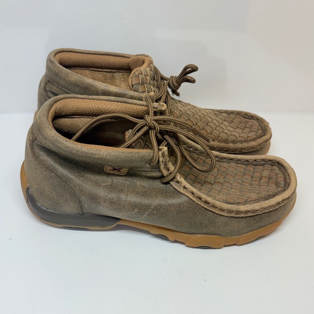 Twisted X Youth Brown Basket Weave Leather Driving Moc Chukka Boots YDM0030 1M